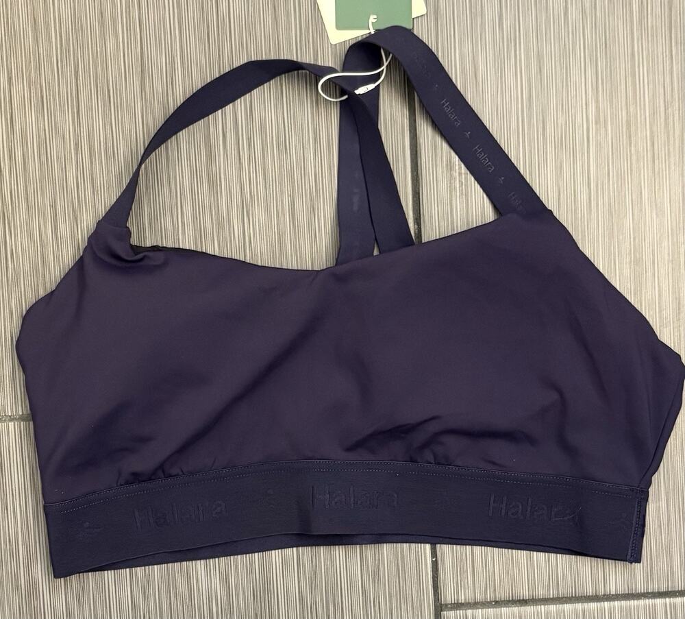 Halara Speed Wave Navy Blue Sports Bra Size XL Quick Dry Racerback Med Support